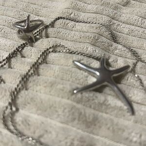 Sterling Silver Starfish Pendant Necklace and Ring SET